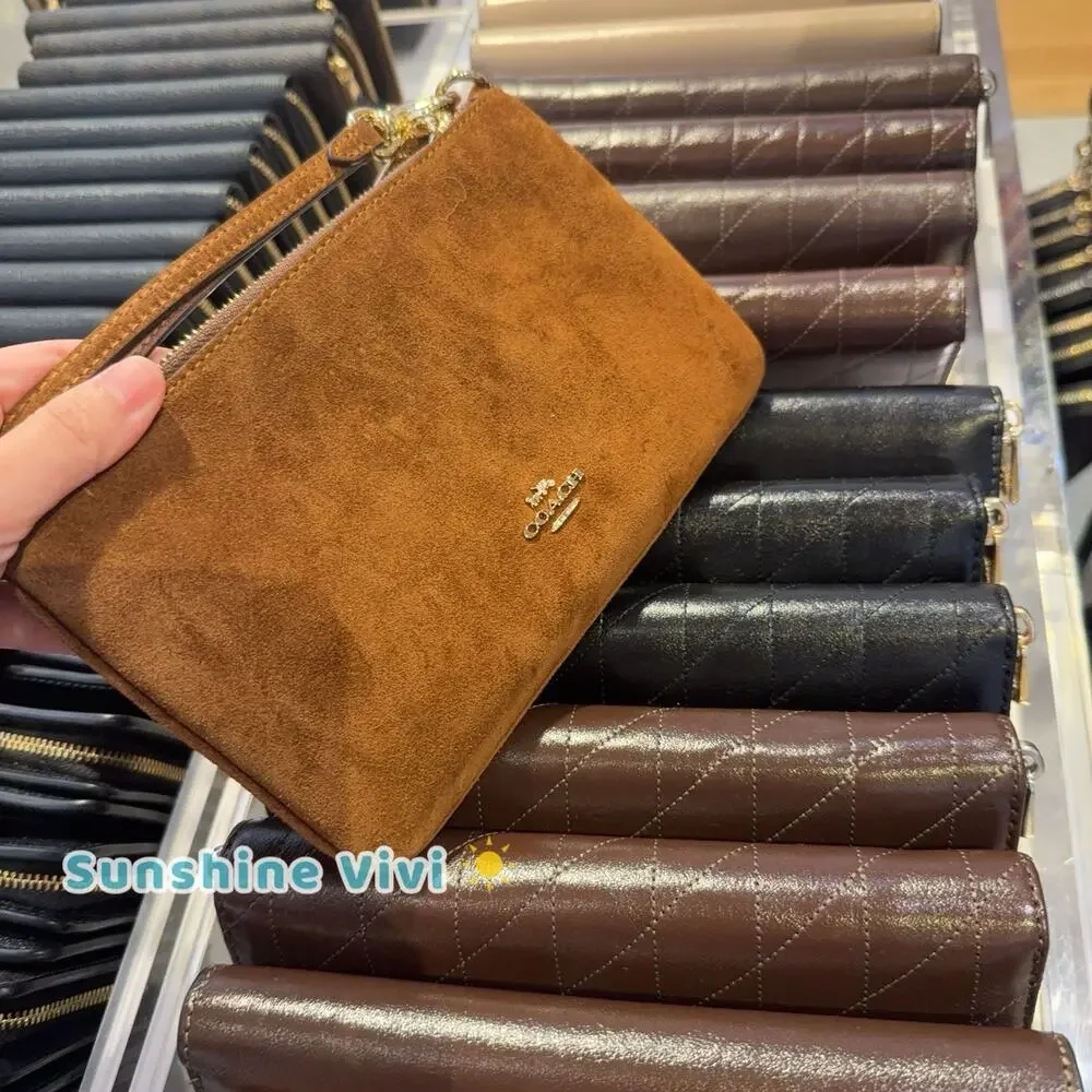 NWT Coach Ashton Wristlet Gold/Warm Brown Suede and smooth leather cen15